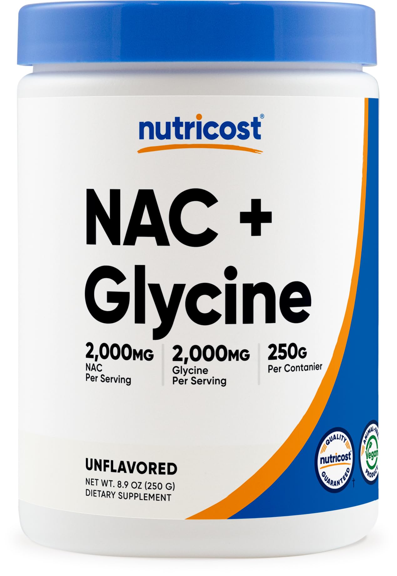 Nutricost NAC + Glycine Powder (250g) Unflavored – 62 Servings, 2000mg NAC + 2000mg Glycine