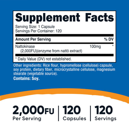 Nutricost Nattokinase 2000FU 120 Caps – Gluten Free, Non-GMO, Vegetarian (Pack of 2)