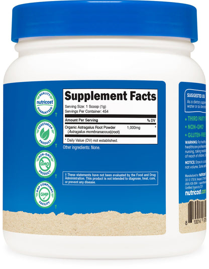 Nutricost Organic Astragalus Root Powder 1LB | Gluten Free, Non-GMO, Vegetarian