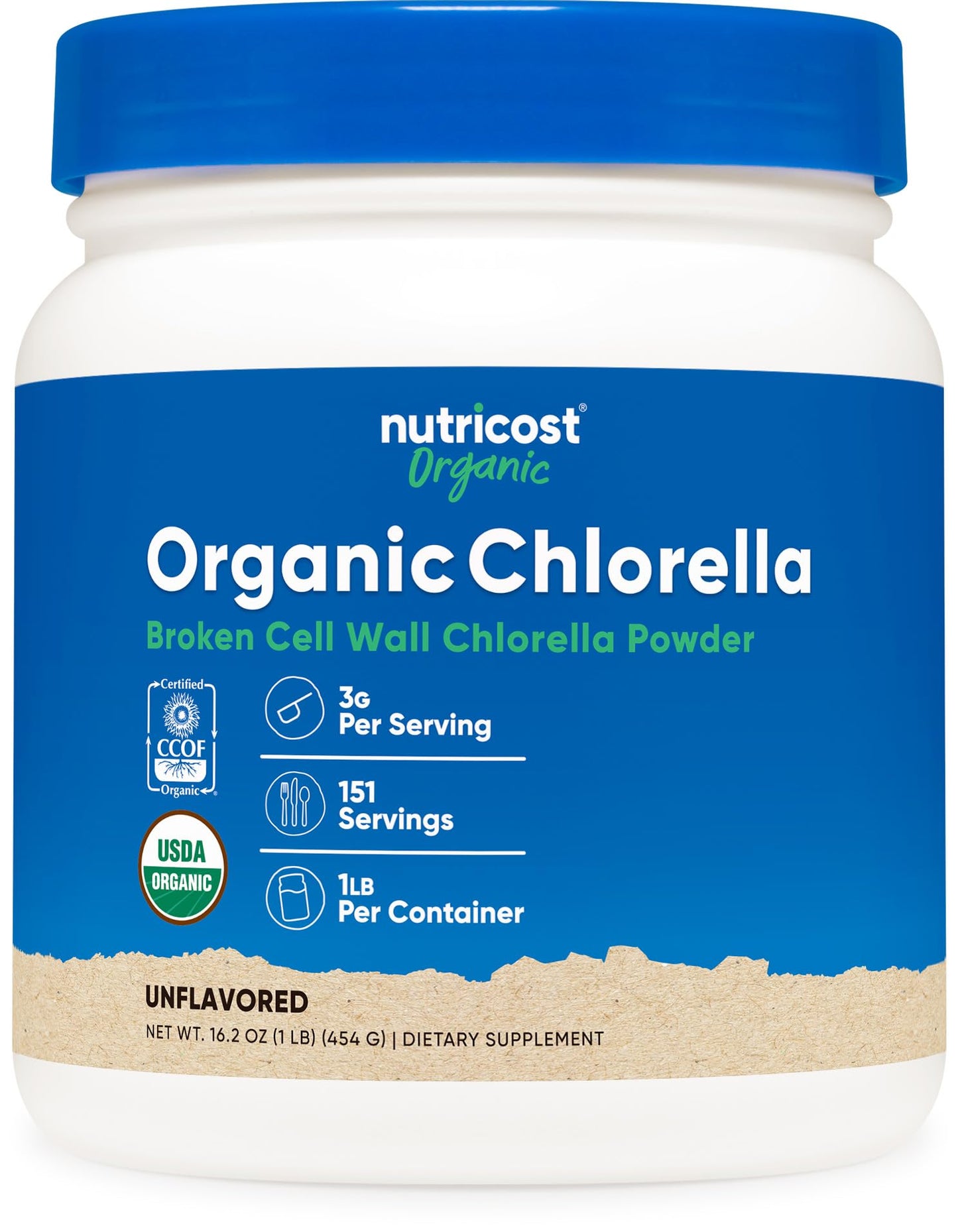 Nutricost Organic Chlorella Powder 16oz (1LB) – 3g Per Serving | Non-GMO, Gluten Free, 3rd Party Tested
