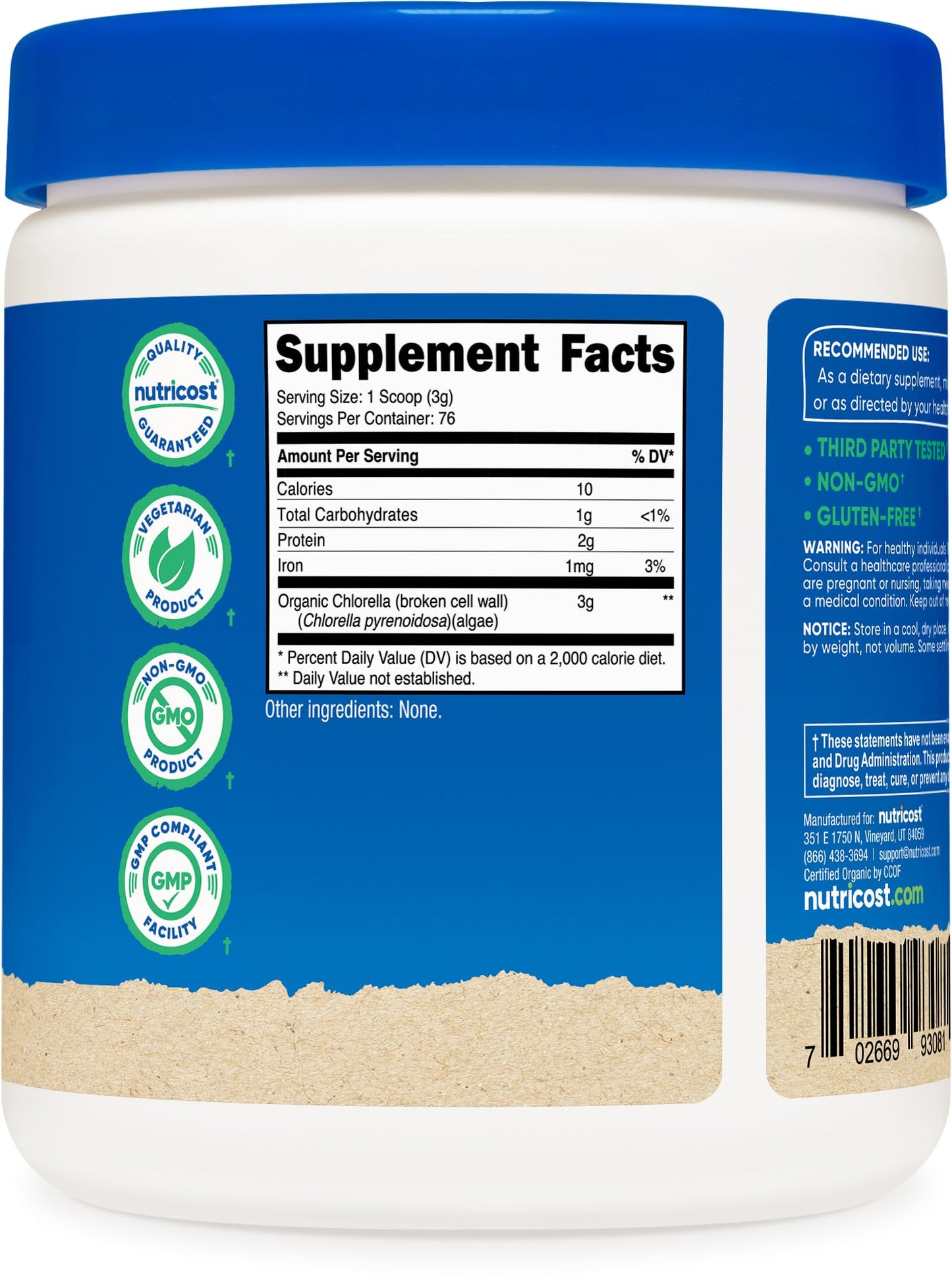 Nutricost Organic Chlorella Powder 8oz – 3000mg per Serving – Non-GMO & Gluten Free