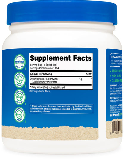 Nutricost Organic Maca Root Powder (1 lb) – 500 g Per Bottle, Non-GMO, Gluten Free