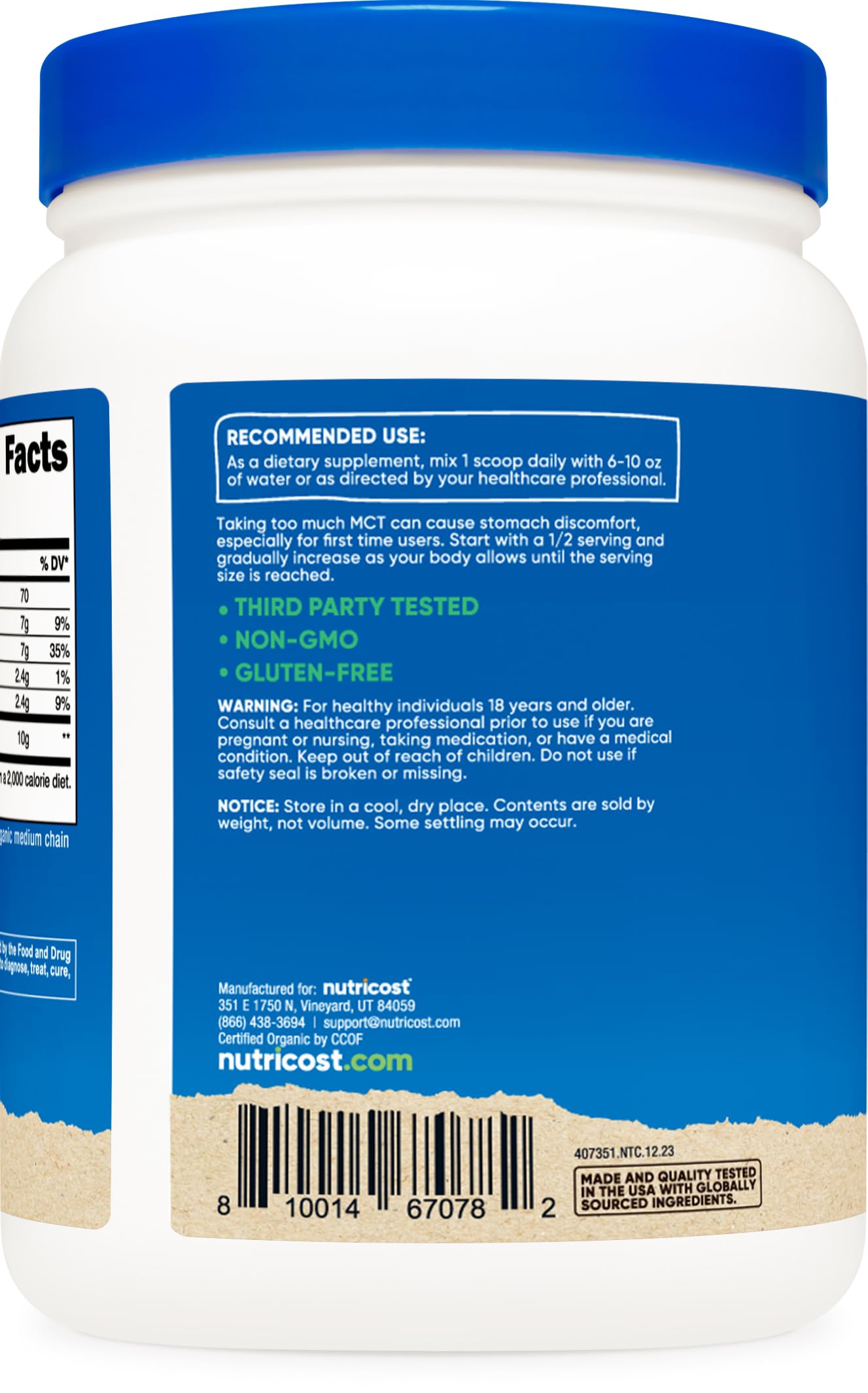 Nutricost Organic MCT Oil Powder 1 lb – USDA Organic, Keto Friendly, Zero Net Carbs | Medium Chain Triglycerides