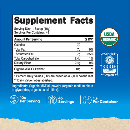 Nutricost Organic MCT Oil Powder 1 lb – USDA Organic, Keto Friendly, Zero Net Carbs | Medium Chain Triglycerides