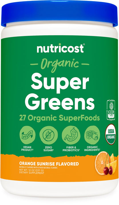 Nutricost Organic Super Greens Powder – Orange Sunrise (30 Servings)