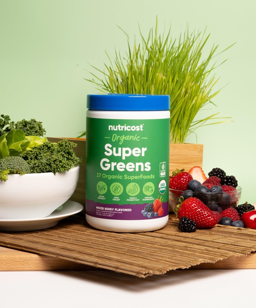 Nutricost Organic Super Greens Powder - Mixed Berry (30 Servings) | Vegan & USDA Organic