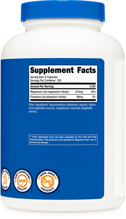 Nutricost Potassium 99 mg & Magnesium 210 mg Citrates, 240 Capsules | Non-GMO, Gluten Free | Pack of 2