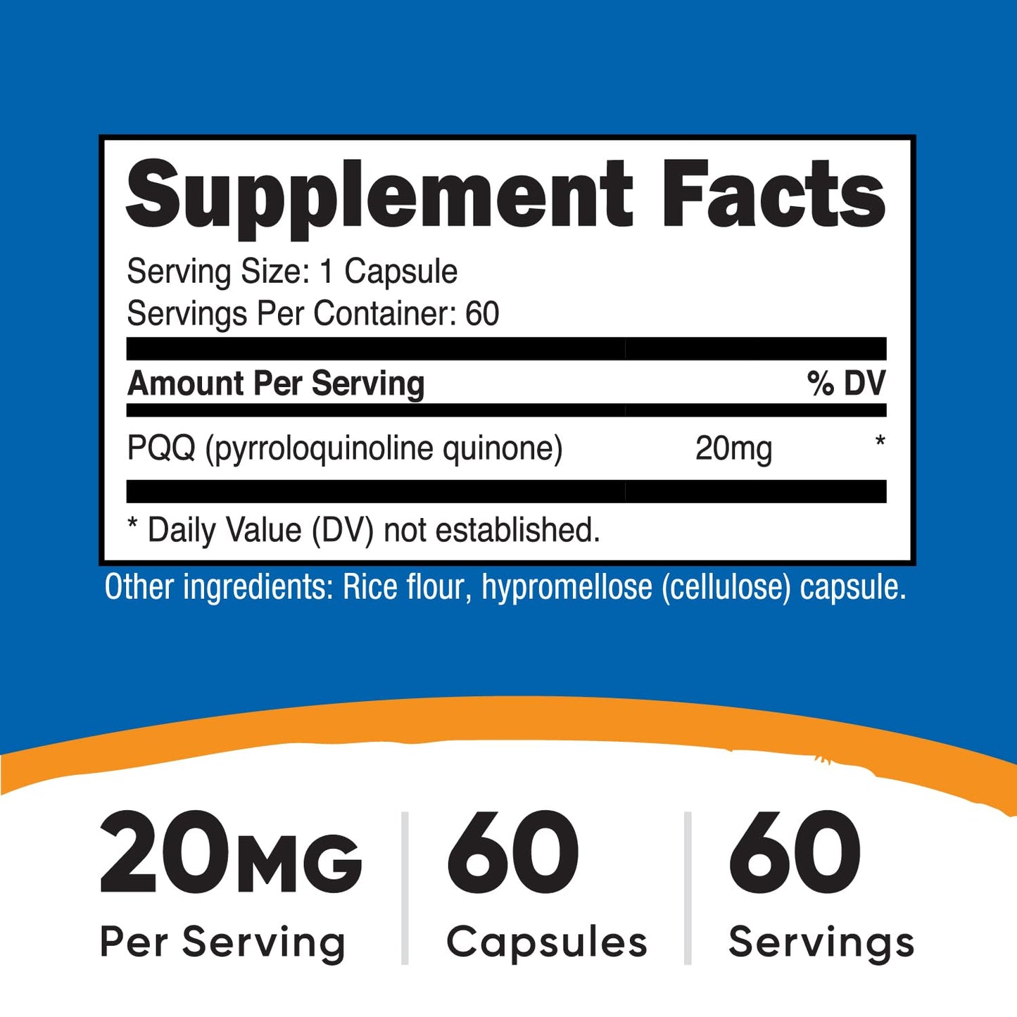 Nutricost PQQ 20mg - 60 Veg Capsules (Pack of 2) - Vegetarian, Non-GMO, Gluten Free