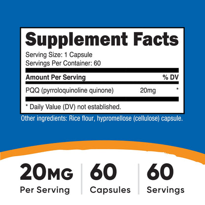 Nutricost PQQ 20mg - 60 Veg Capsules (Pack of 2) - Vegetarian, Non-GMO, Gluten Free