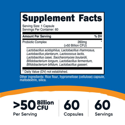 Nutricost Probiotic Complex – 50B CFU, 60 Capsules | Vegetarian, Non-GMO, Gluten Free
