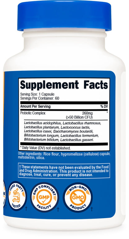 Nutricost Probiotic Complex – 50B CFU, 60 Capsules | Vegetarian, Non-GMO, Gluten Free