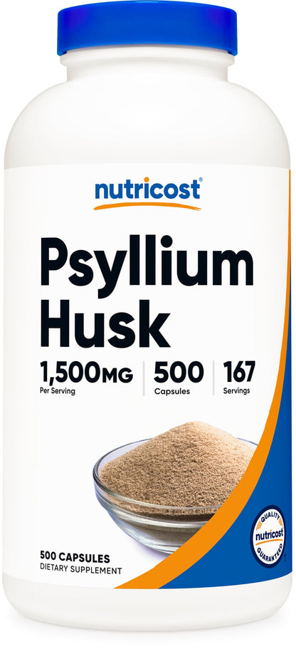 Nutricost Psyllium Husk 1500mg per Serving – 500 Capsules | Non-GMO & Gluten Free