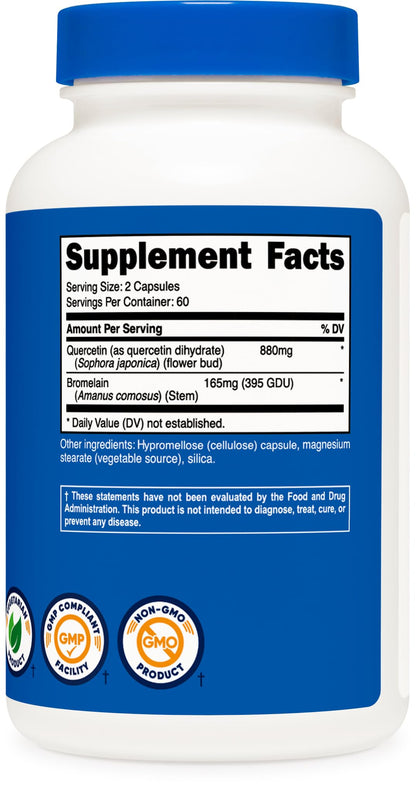 Nutricost Quercetin with Bromelain - 880mg Quercetin + 165mg Bromelain per Serving | 120 Capsules | Vegetarian, Non-GMO & Gluten Free