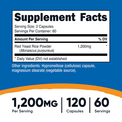 Nutricost Red Yeast Rice 1200mg – 120 Capsules (60 Servings), Veggie Caps, Non-GMO, Gluten Free