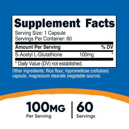 Nutricost S-Acetyl L-Glutathione 100mg - 60 Capsules | GMO-Free, Vegan
