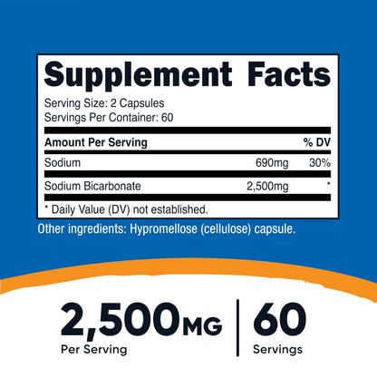 Nutricost Sodium Bicarbonate 2500mg - 120 Capsules | Vegan, Gluten-Free, GMO-Free