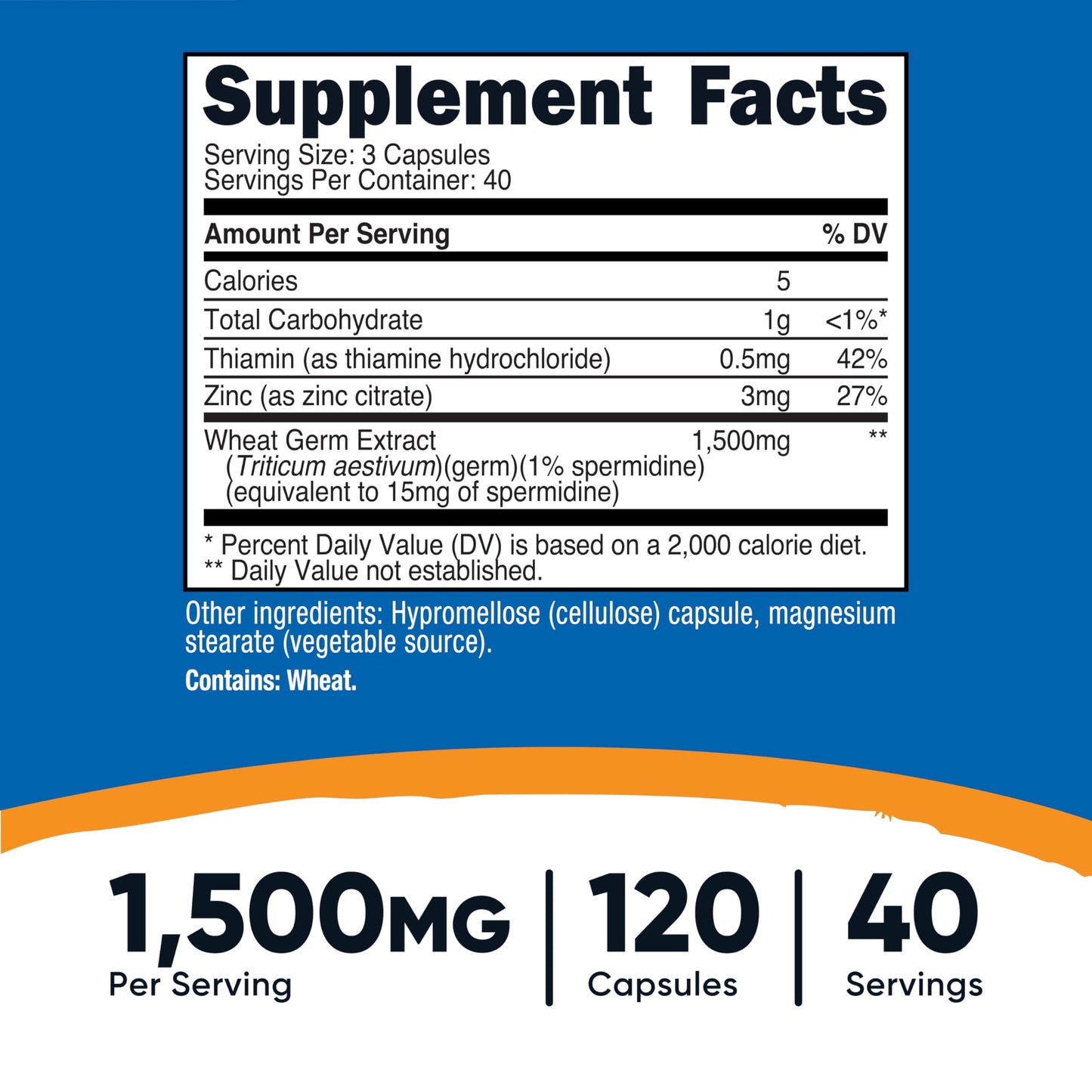 Nutricost Spermidine Wheat Germ Extract Supplement - 1500mg, 120 Capsules, 40 Servings