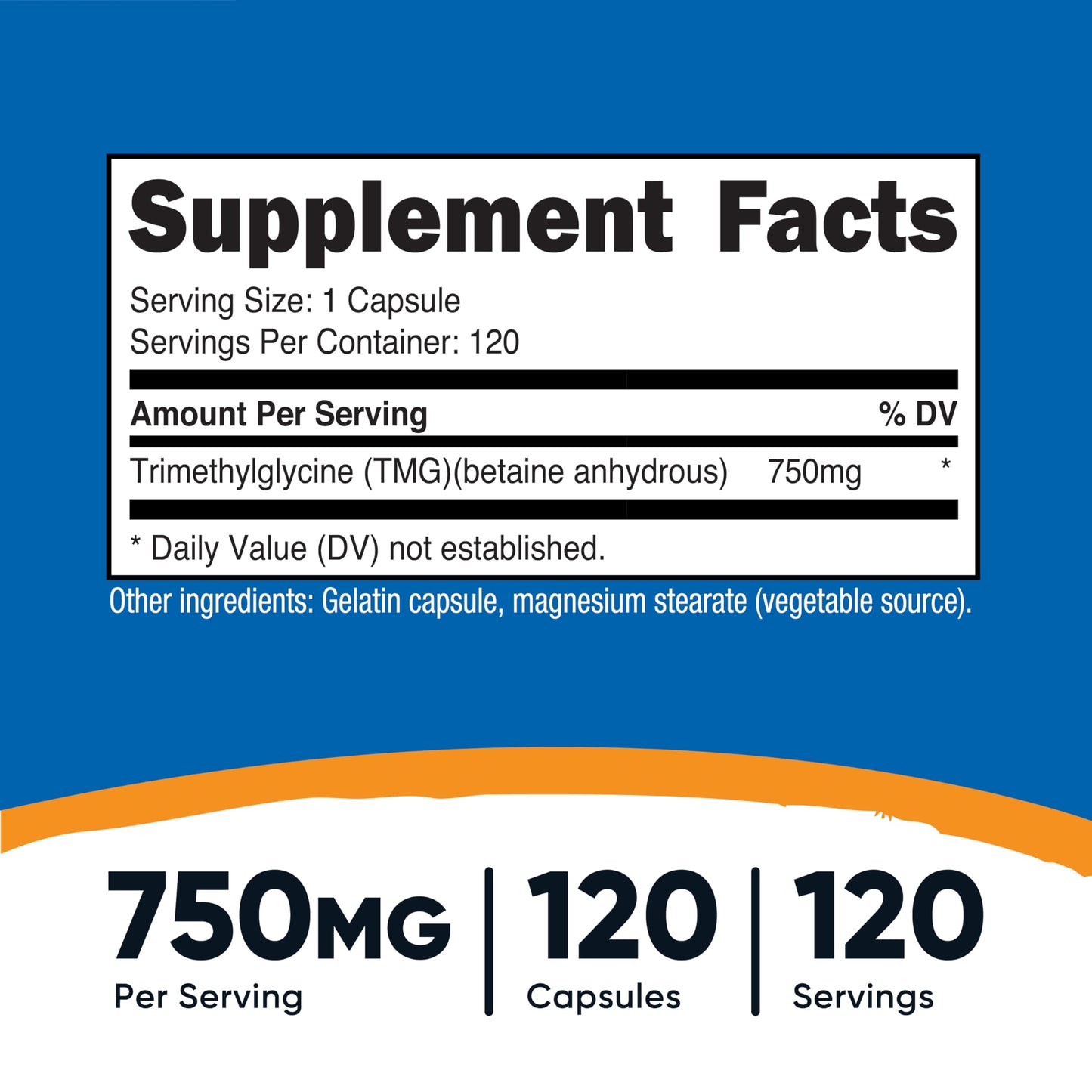 Nutricost TMG (Trimethylglycine) 750mg – 120 Capsules (Pack of 2)