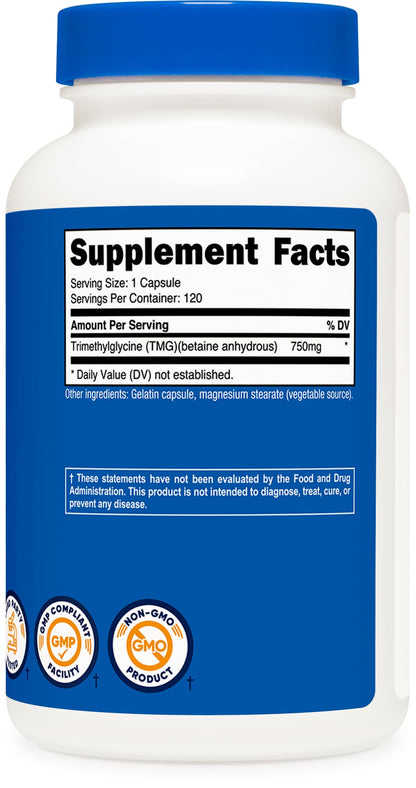 Nutricost TMG (Trimethylglycine) 750mg – 120 Capsules (Pack of 2)