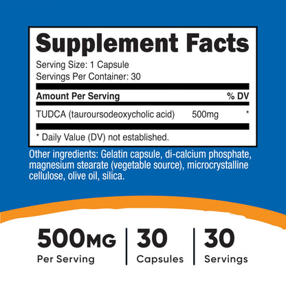 Nutricost Tudca 500mg, 30 Capsules (Tauroursodeoxycholic Acid) - Premium Quality, Gluten Free