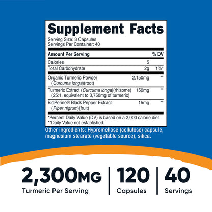Nutricost Turmeric Curcumin with BioPerine – 2300mg Per Serving, 95% Curcuminoids, 120 Veggie Capsules (Pack of 2)