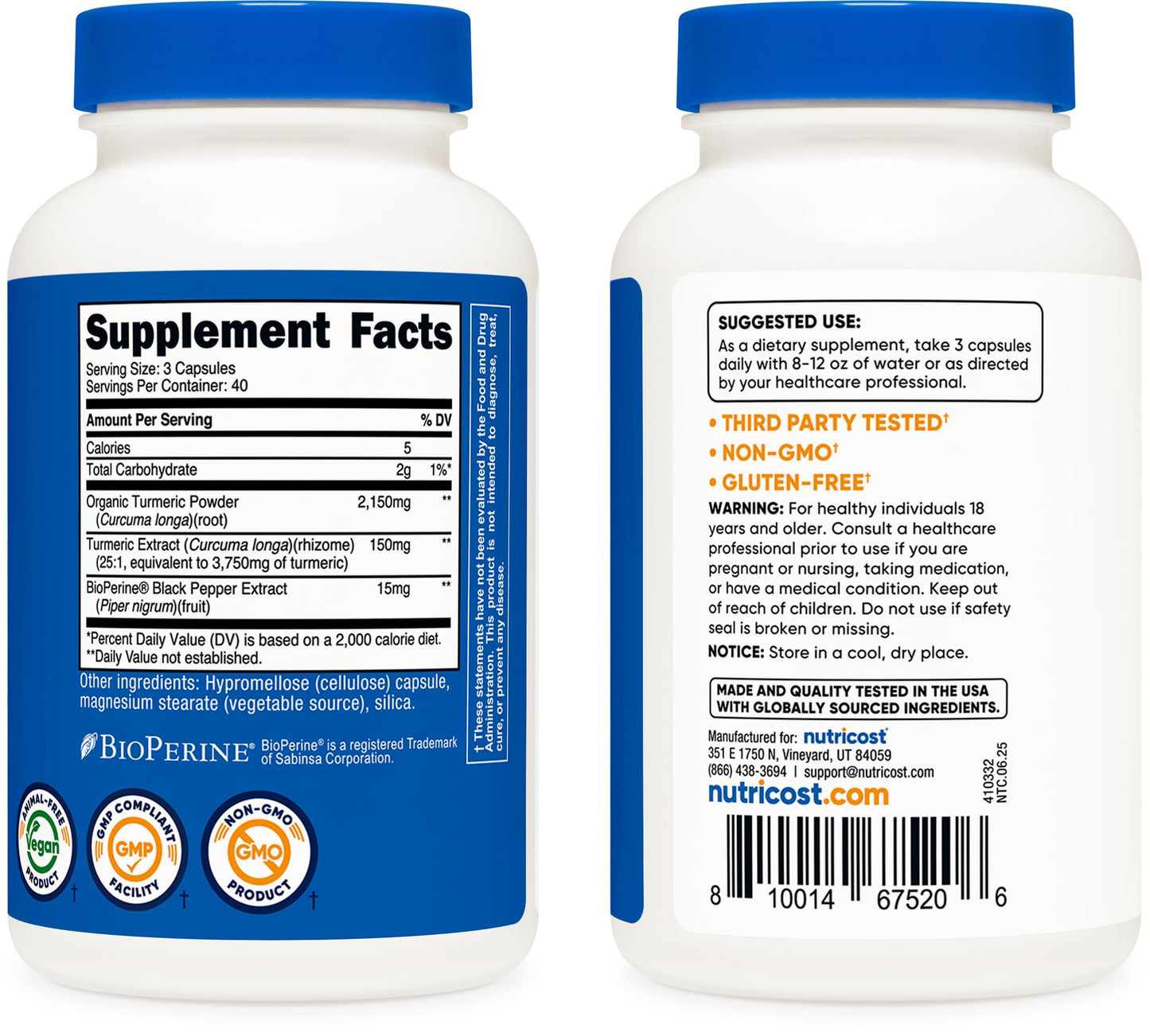 Nutricost Turmeric Curcumin with BioPerine – 2300mg Per Serving, 95% Curcuminoids, 120 Veggie Capsules (Pack of 2)