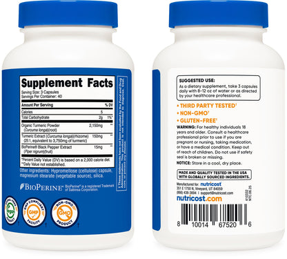 Nutricost Turmeric Curcumin with BioPerine – 2300mg Per Serving, 95% Curcuminoids, 120 Veggie Capsules (Pack of 2)