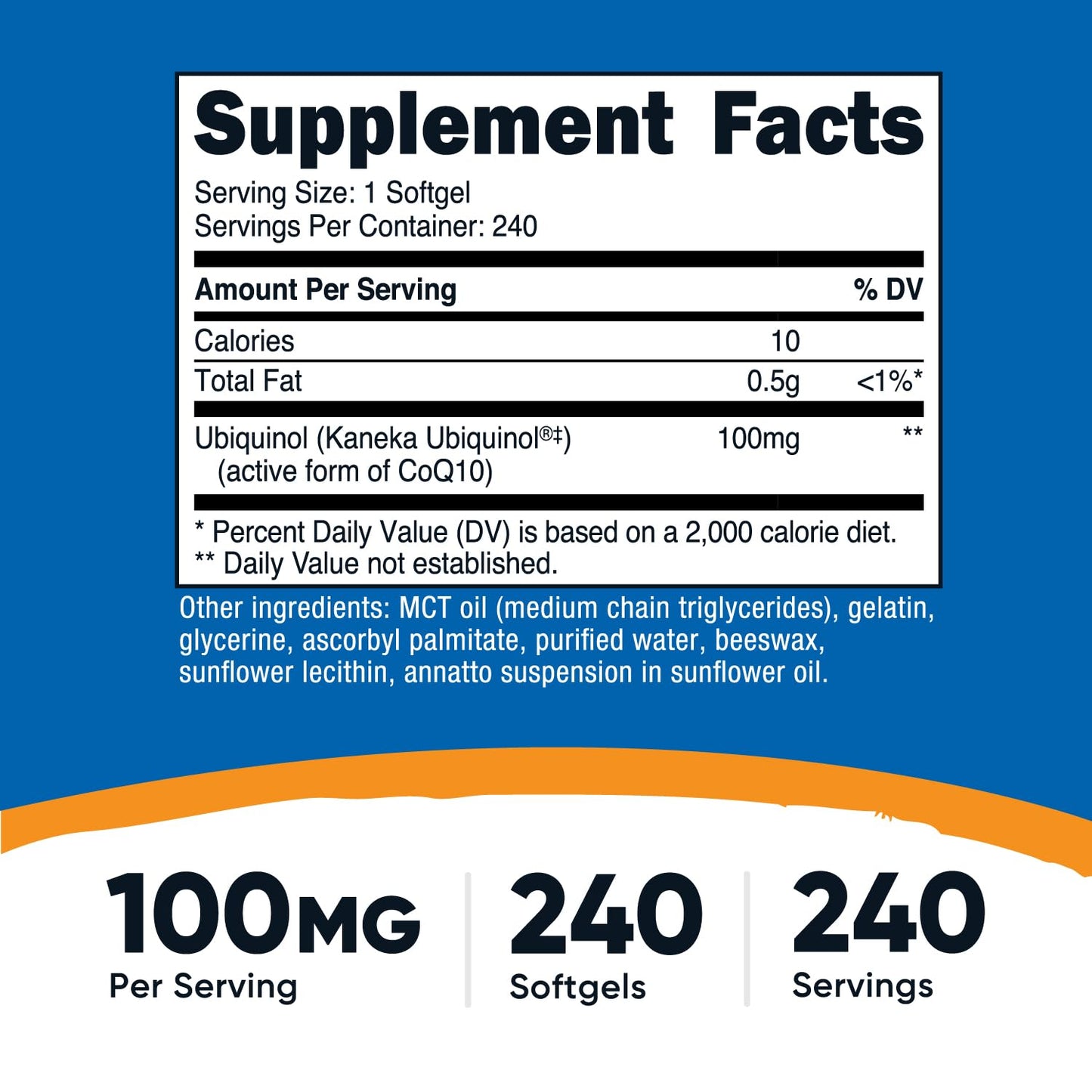 Nutricost Ubiquinol Softgels 100 mg, 240 Softgels – Active CoQ10, Gluten Free, Non-GMO
