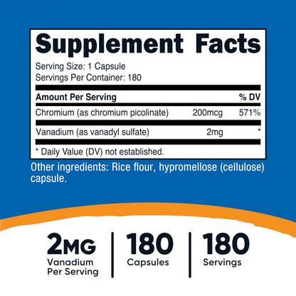 Nutricost Vanadium + Chromium 2mg – 180 Veggie Capsules | Gluten Free, Non-GMO (Pack of 2)