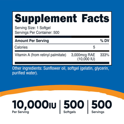 Nutricost Vitamin A 10,000 IU – 500 Softgels | Non-GMO, Gluten Free