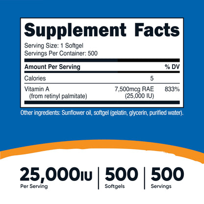 Nutricost Vitamin A 25,000 IU - 500 Softgels | Non-GMO, Gluten Free