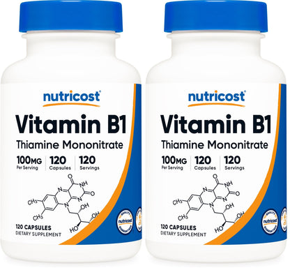 Nutricost Vitamin B1 100mg - 120 Caps | Gluten Free & Non-GMO (Pack of 2)