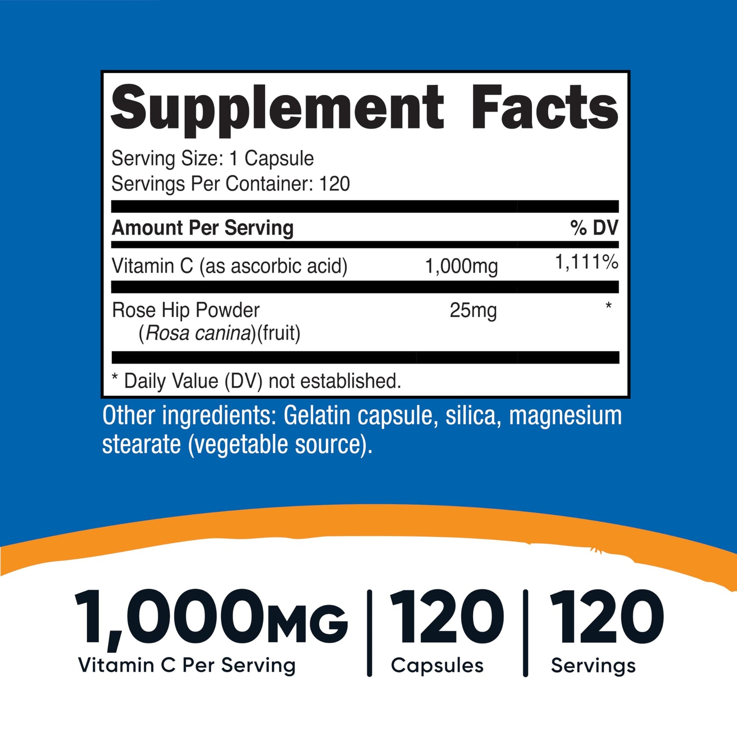 Nutricost Vitamin C with Rose Hips 1025mg – 120 Capsules | Vitamin C 1000mg + Rose Hips 25mg | Non-GMO, Gluten Free