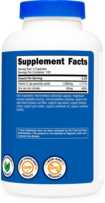 Nutricost Vitamin C with Zinc Capsules – 120 Servings