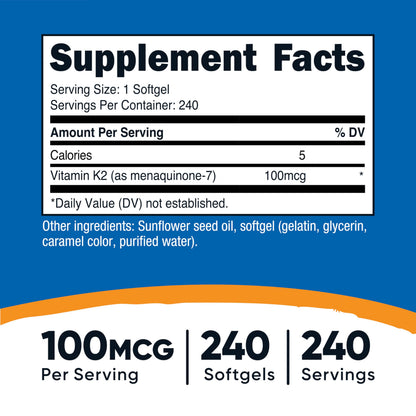 Nutricost Vitamin K2 MK-7 100 mcg - 240 Softgels | Gluten Free & Non-GMO (Pack of 2)