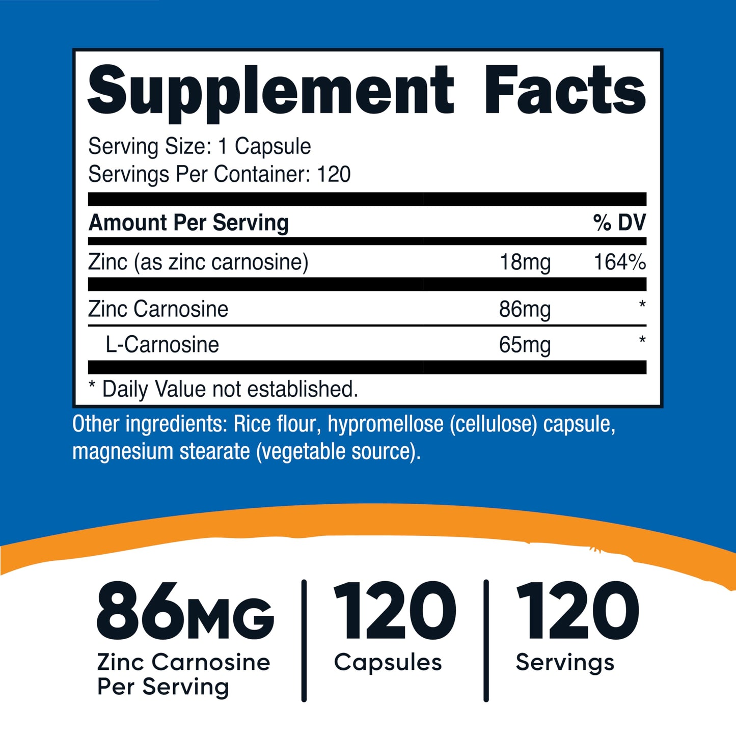 Nutricost Zinc Carnosine 86mg - 120 Capsules | Non-GMO & Gluten Free