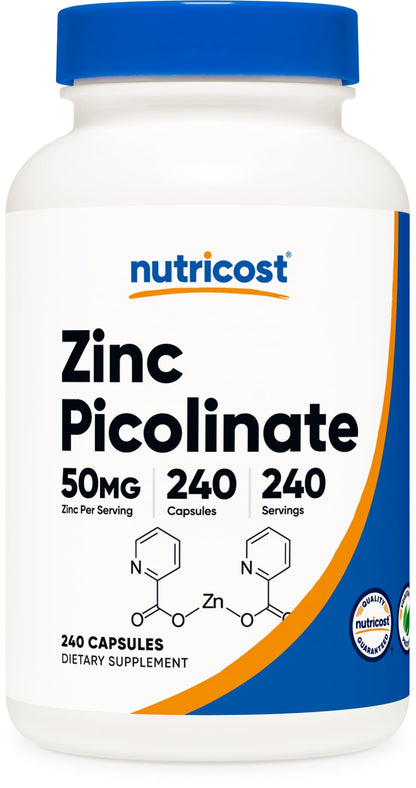 Nutricost Zinc Picolinate 50mg – 240 Vegetarian Capsules | Gluten Free & Non-GMO