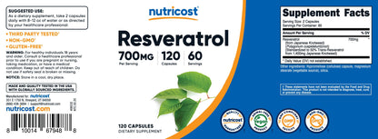 Nutricost Resveratrol 700mg - 120 Capsules | Vegan, Gluten Free, Non-GMO