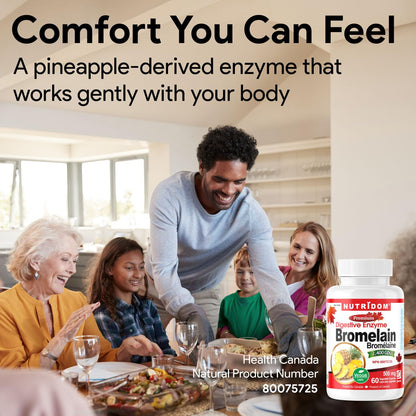 Nutridom Bromelain Digestive Enzyme Pineapple Supplements, 2400 GDU, 500mg, Non-GMO, Vegan, Free of Gluten, Soy & Dairy (60 Count)
