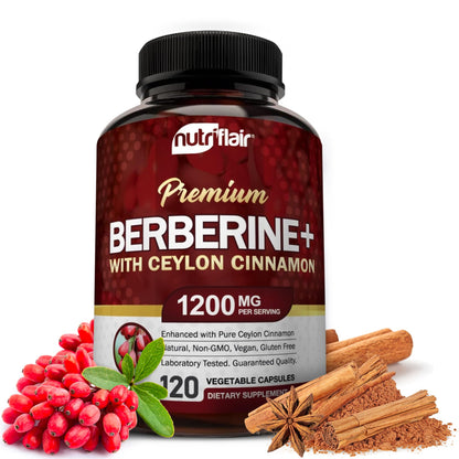 NutriFlair Berberine HCL 1200mg + Cinnamon - 120 Veggie Capsules