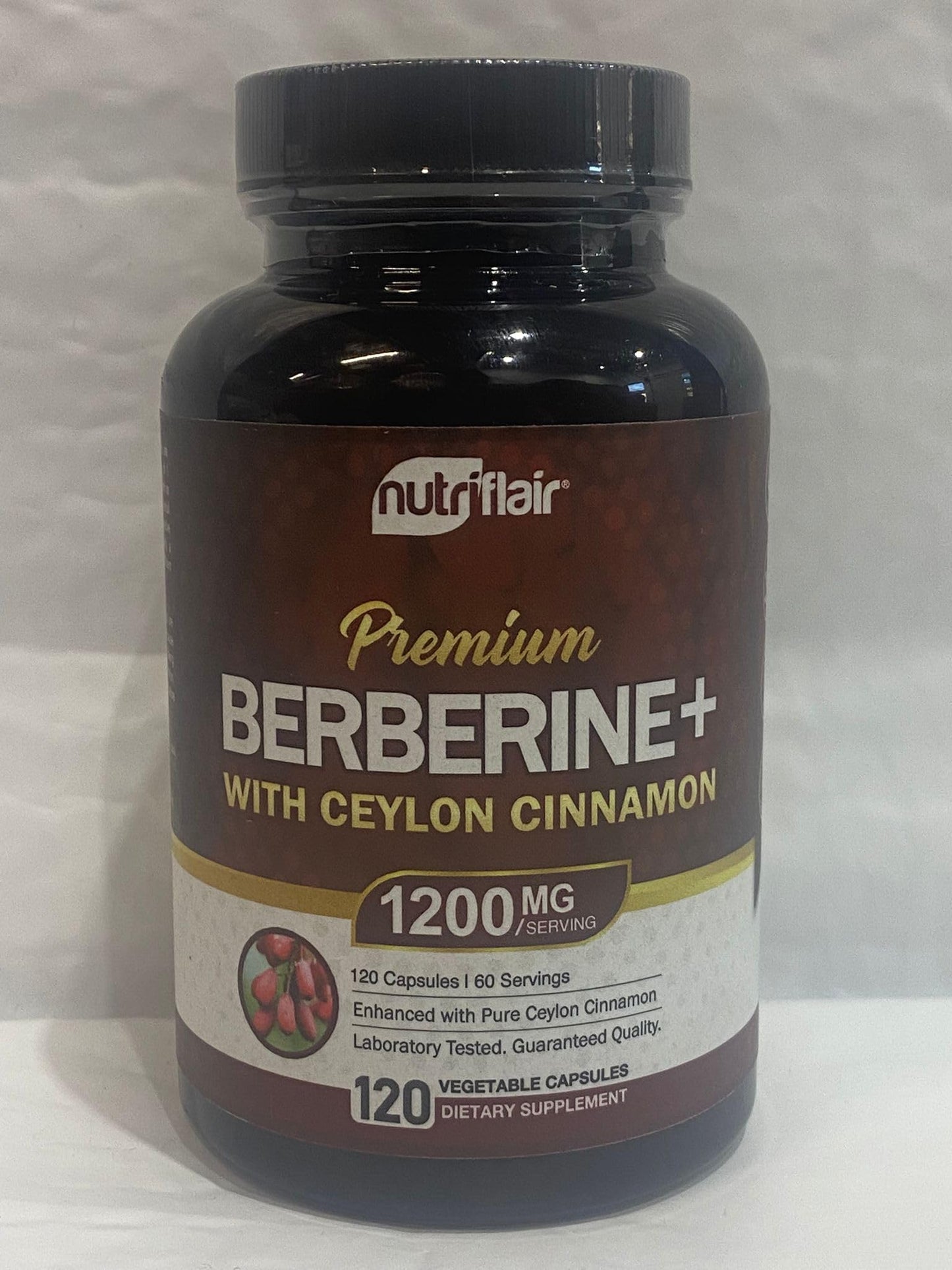 NutriFlair Berberine HCL 1200mg + Cinnamon - 120 Veggie Capsules