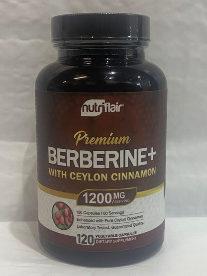 NutriFlair Berberine HCL 1200mg + Cinnamon - 120 Veggie Capsules