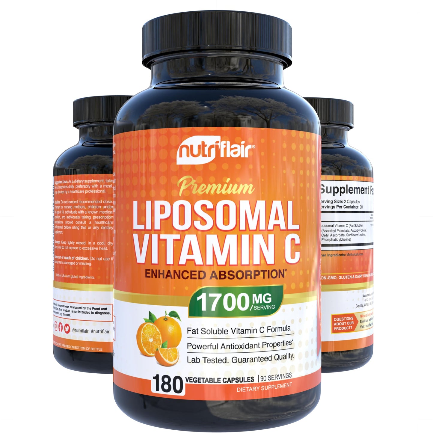 NutriFlair Liposomal Vitamin C 1700mg | 180 Capsules | High Absorption, Vegan, Non-GMO