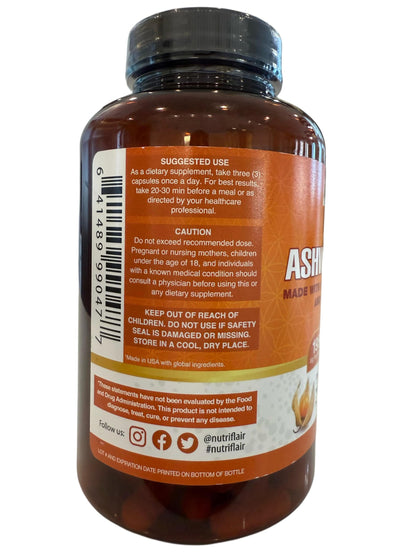 NutriFlair Organic Ashwagandha Root Extract with Organic Black Pepper — Stress & Mood Support — Made in USA