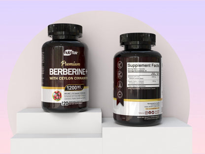 NutriFlair Berberine HCl 97% + Ceylon Cinnamon – 120 Capsules, 60 Servings, Vegan