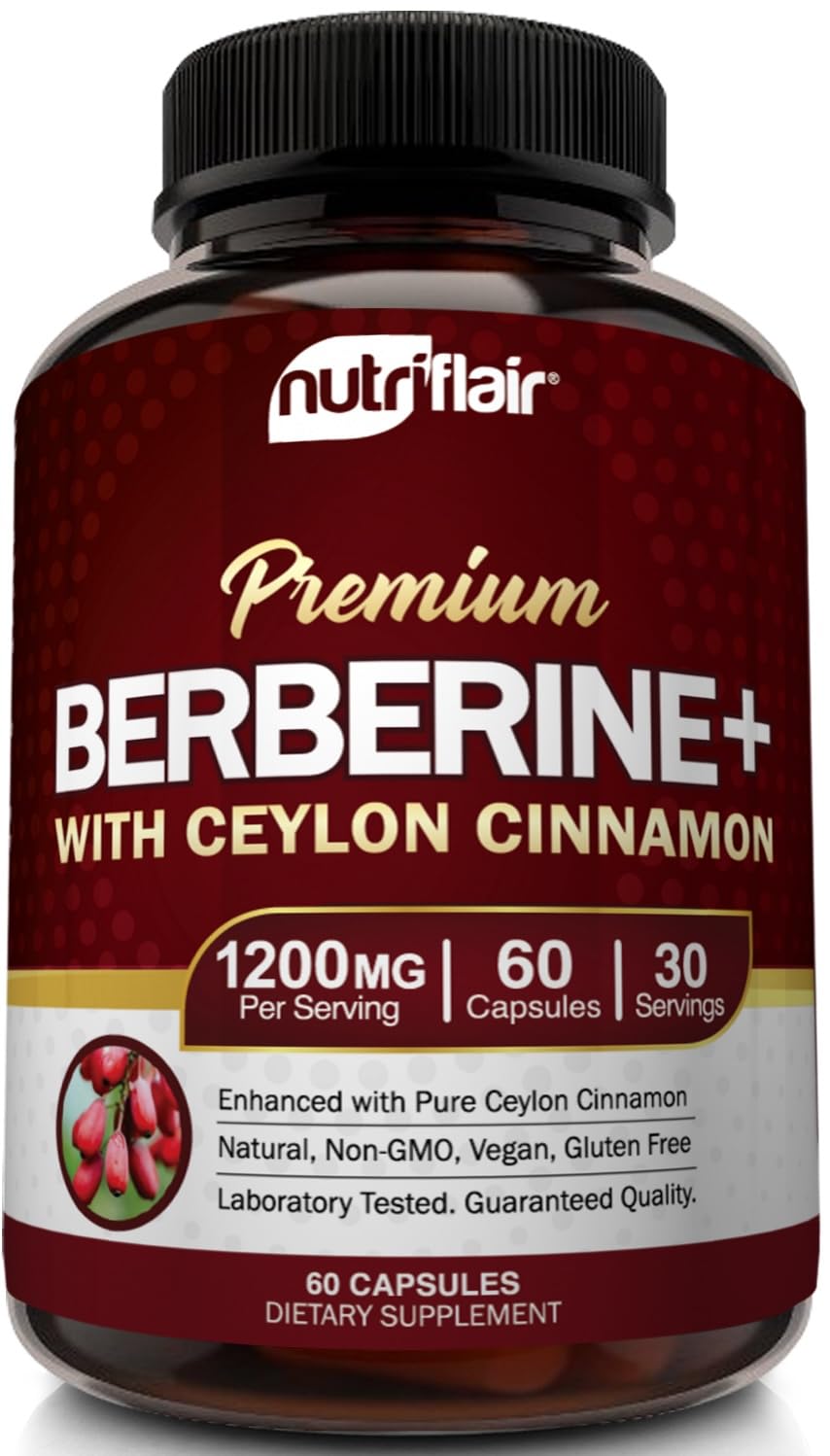 NutriFlair Berberine HCL 1200mg + True Ceylon Cinnamon | 60 Capsules - Immune & Metabolic Support