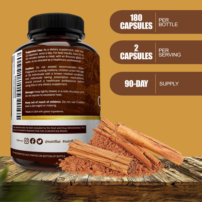 NutriFlair Organic Ceylon Cinnamon – 1200mg per Serving, 180 Capsules | Joints, Inflammation, Antioxidant