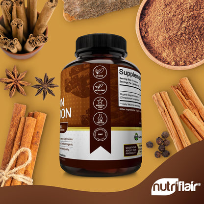 NutriFlair Organic Ceylon Cinnamon – 1200mg per Serving, 180 Capsules | Joints, Inflammation, Antioxidant