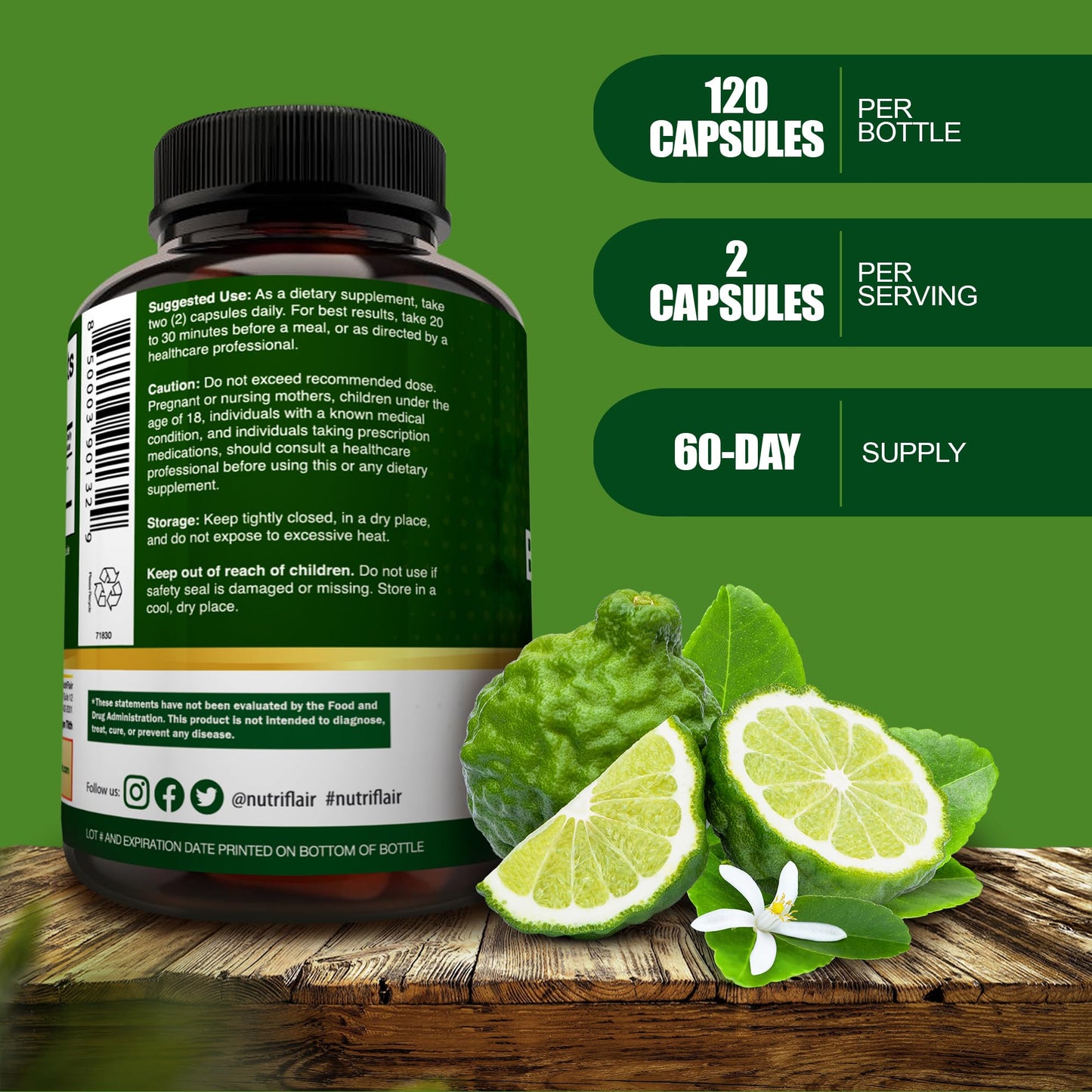 NutriFlair Citrus Bergamot 1400mg - 120 Vegan Capsules | Non-GMO