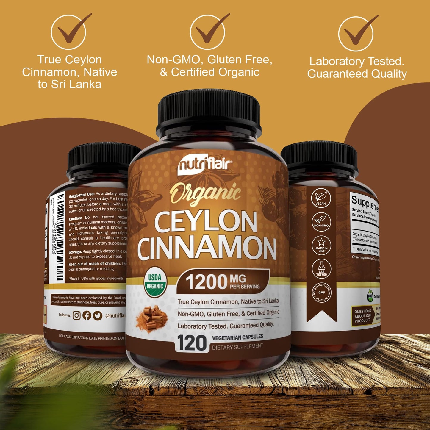 NutriFlair Organic Ceylon Cinnamon 1200mg – 120 Capsules